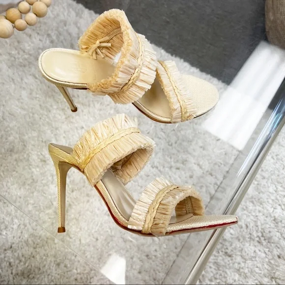 House of Harlow 1960 x REVOLVE Women's Frayed Raffia Heel Cream Tan Raffia 7.5 - Picture 5 of 12